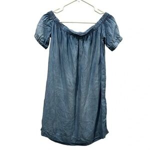 Cloth & Stone Women's Off Shoulder Chambray Dress S‎ Blue Lyocell Tencel Casual